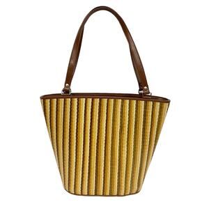 Le Sac Womens Stripe Woven Structured Zip Tote Bag Purse Bag
